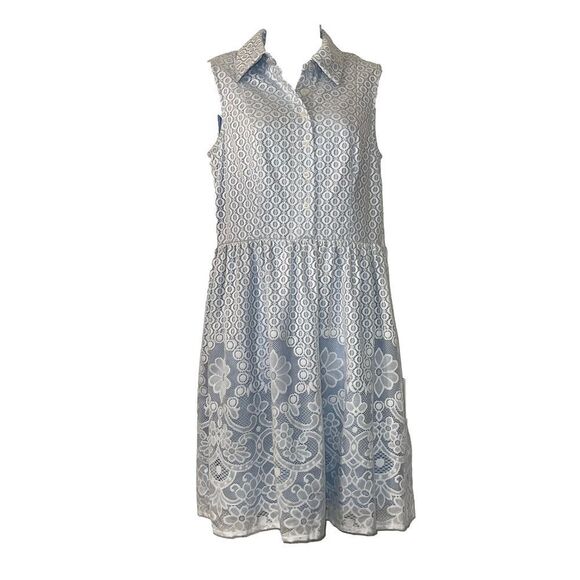 Sandra Darren Women's Dress Size 8 Light Blue with White Lace Overlay - Picture 1 of 5